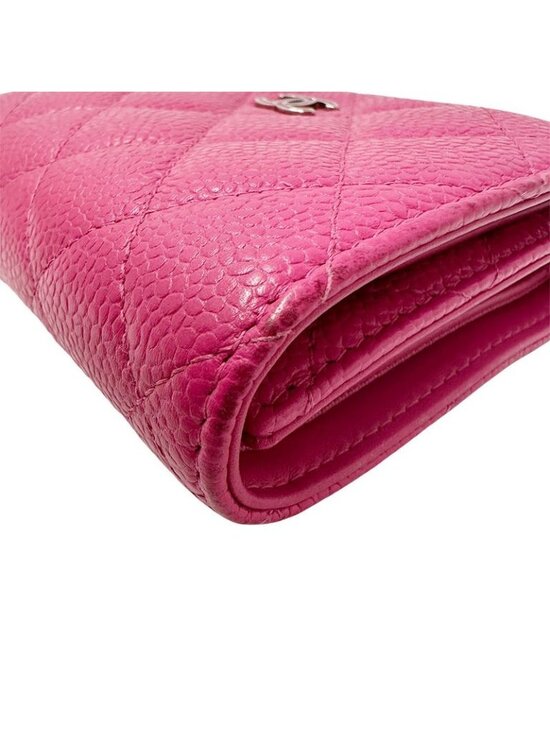 Chanel Wallet Trifold Quilted Caviar Leather Pink Silver Har - Picture 4 of 10